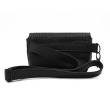 Încărcați imaginea în vizualizatorul Galeriei, Borsetă din piele neagră cu model de crocodil văzută din spate, pentru femei