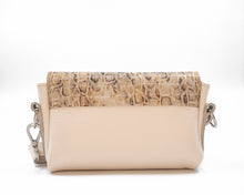 Load image into Gallery viewer, Beige bag with snake print flap on a white background