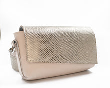 Load image into Gallery viewer, Gold and beige crossbody bag on a white background
