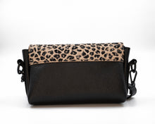 Load image into Gallery viewer, Black bag with leopard print top section on a white background
