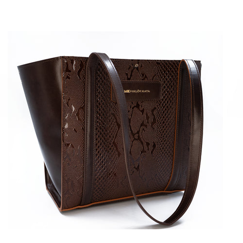 Geanta mare dama piele naturala maro inchis, tote bag eleganta pentru femei, vedere frontala
