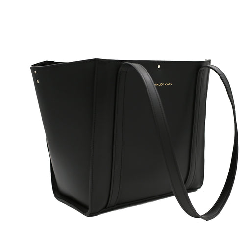 Geanta mare dama piele naturala neagra, tote bag eleganta pentru femei, vedere frontala